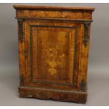 A VICTORIAN WALNUT AND MARQUETRY PIER CABINET. With a rectangular top above a horizontal frieze with