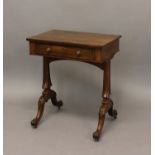 A REGENCY ROSEWOOD SIDE TABLE. With a rectangular top above a single frieze drawer stamped '