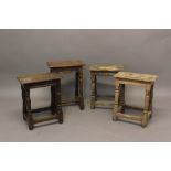 A COLLECTION OF FOUR 17TH CENTURY STYLE JOINT STOOLS. Each with rectangular seats with moulded
