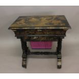 A JAPANESE LACQUER WORK TABLE. Black and gold lacquered, the rectangular top with peacocks among