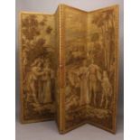 A LARGE FOUR FOLD TAPESTRY COVERED SCREEN. A four leaf folding screen. the rectangular panels