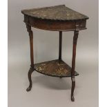 A LATE VICTORIAN AESTHETIC PERIOD LACQUER EFFECT CORNER TABLE. With a rising fan effect top