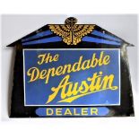 The Dependable Austin - Dealer A shaped double-sided three-colour enamel hanging sign by Franco