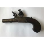 A 19TH CENTURY FLINT LOCK POCKET PISTOL. With a 4.2cm screw off barrel with flintlock mechanism with