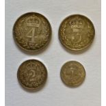 A SET OF FOUR VICTORIAN MAUNDY COINS. Maundy coins dated 1894 comprising 4d, 3d, 2d and 1d. 4