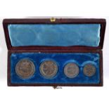 A CASED SET OF VICTORIAN MAUNDY COINS. Victorian Maundy coins, 4d, 3d, 2d and 1d, young bust,