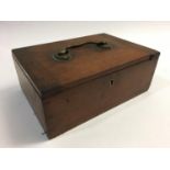 A VICTORIAN MAHOGANY COIN BOX AND A QUANTITY OF COINS. A mahogany box by T. Cooke and son with brass