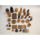 TREEN a mixed lot including a variety of lidded containers from the 19thc and 20thc, some with