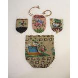 SMALL 19THC BEADWORK PURSE a small pink beadwork draw string purse, a larger incomplete purse with