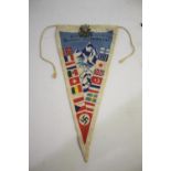 GERMAN WINTER OLYMPICS PENNANT & BADGE - 1936 a cloth printed pennant for the 1936 Winter Olympics