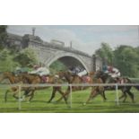 •PAUL HART RACING AT CHESTER Signed, watercolour 34.5 x 53cm.