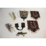 A PAIR OF 19THC BEADWORK BANNERS the pair of banners 20cms by 18cms, also with a beadwork purse, a