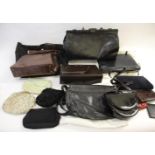 COLLECTION OF BAGS & ACCESSORIES including an early 20thc doctors bag, a reptile skin handbag,