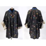 CHINESE SILK EMBROIDERED JACKET & CHINESE SILK EMBROIDERED ROBE a 19thc dark blue silk front