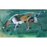 •GEORGE CAMPBELL STUDY OF A FOXHOUND Signed, oil on board 24.5 x 39.5cm.