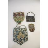 19THC BEADWORK POUCH also with a beaded purse with cord handle, a small bead envelope style