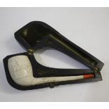 FRED ARCHER - VICTORIAN CASED PIPE a large clay pipe with a depiction of Fred Archer on one side and