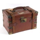 JAMES PURDEY LEATHER CARTRIDGE CASE - RAILWAY LABELS a vintage leather brass bound case with leather