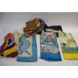 SILK SHAWL & VINTAGE SCARVES including a blue silk shawl and a quantity of vintage scarves including