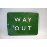 SOUTHERN RAILWAY ENAMEL SIGN a Way Out sign in white lettering on a green ground, with holes