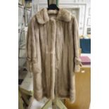 MASSIN OF LONDON - MINK FUR COAT a 3 /4 length pale mink coat with a silk lining, 109cms long (