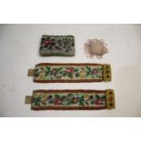 PAIR OF BEADWORK CUFFS a pair of matching 19thc beadwork cuffs with gilt metal clasps, also with two