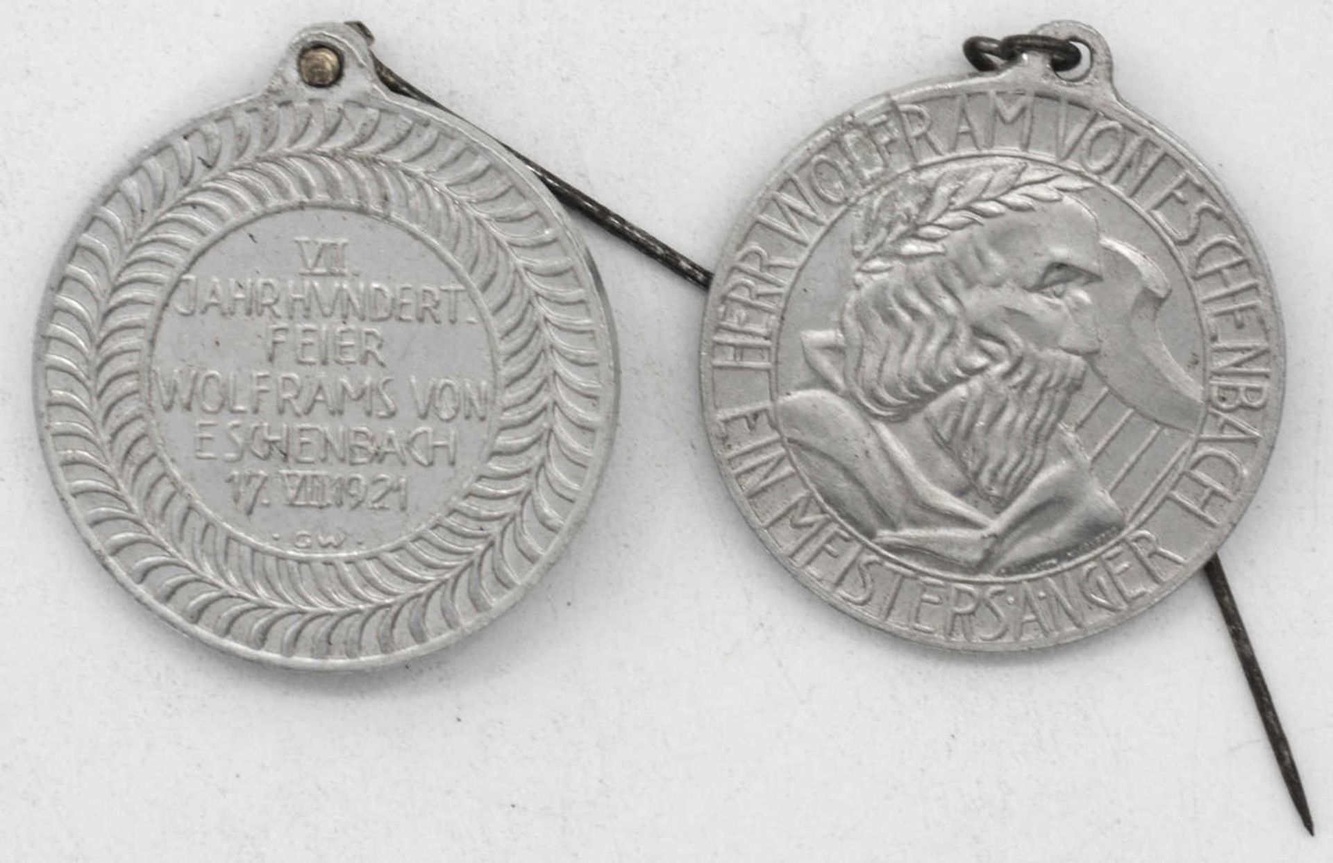 Zwei alte Orden "7. Jahrhundertfeier Wolframs von Eschenbach 17. VII. 1921. Aluminium.Two old medal