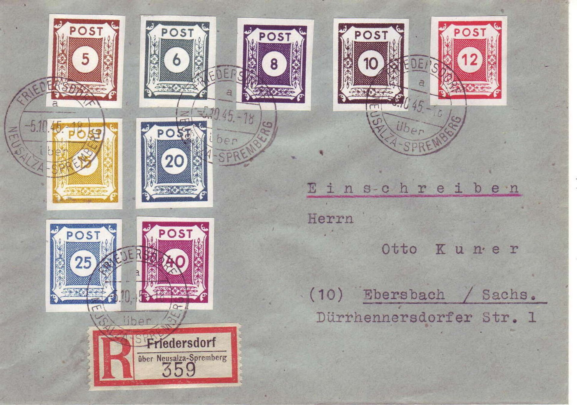 SBZ Ostsachsen 1945, R - Brief von Friedersdorf über Neusalza-Spremberg nach Ebersbach/Sachsen, mi