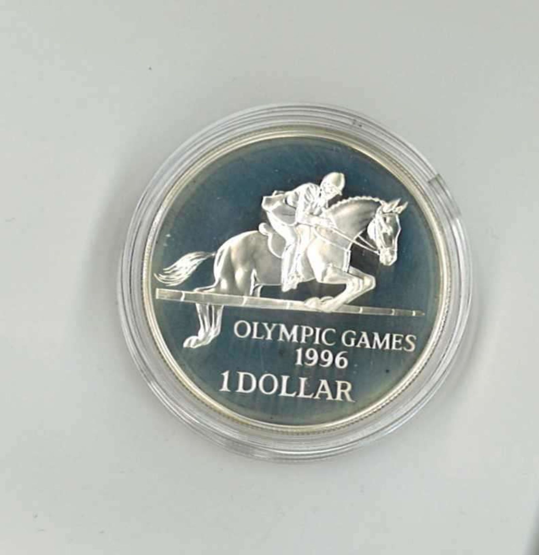 Olympische Spiele Bermudas, 1 Dollar, 925/1000 Silber.Springreiten. Mit Zertifikat.Olympic Games Be - Bild 2 aus 2