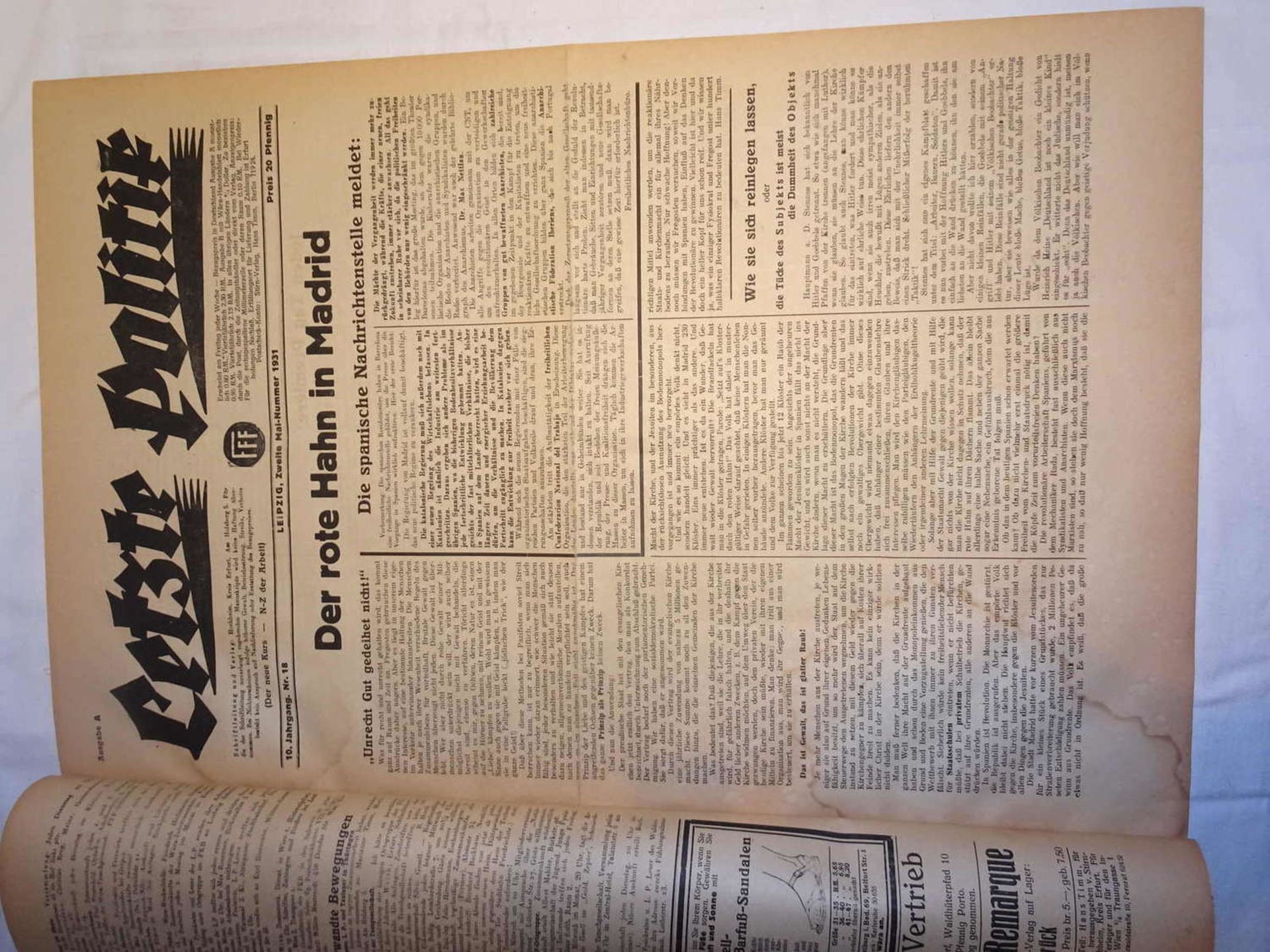 Zeitungslot "Letzte Politik", 10.Jahrgang, Nr.13, gebunden, 1931. Äußerst interessante Zeitungen.