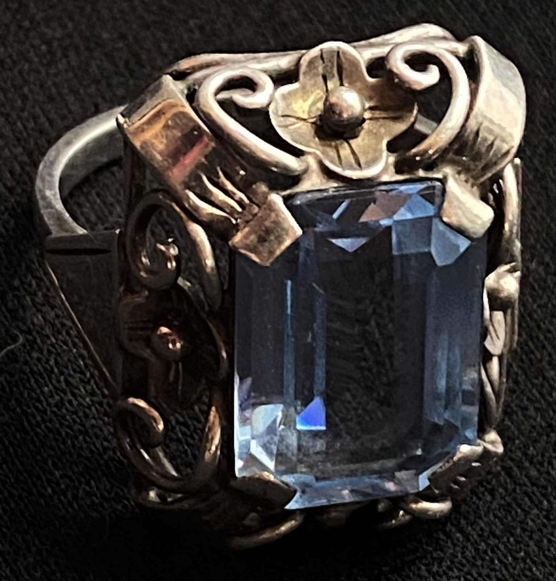 Damenring, Silber, Art Deco, besetzt mit Blautopas. Ringgröße 54Ladies ring, silver, Art Deco, se