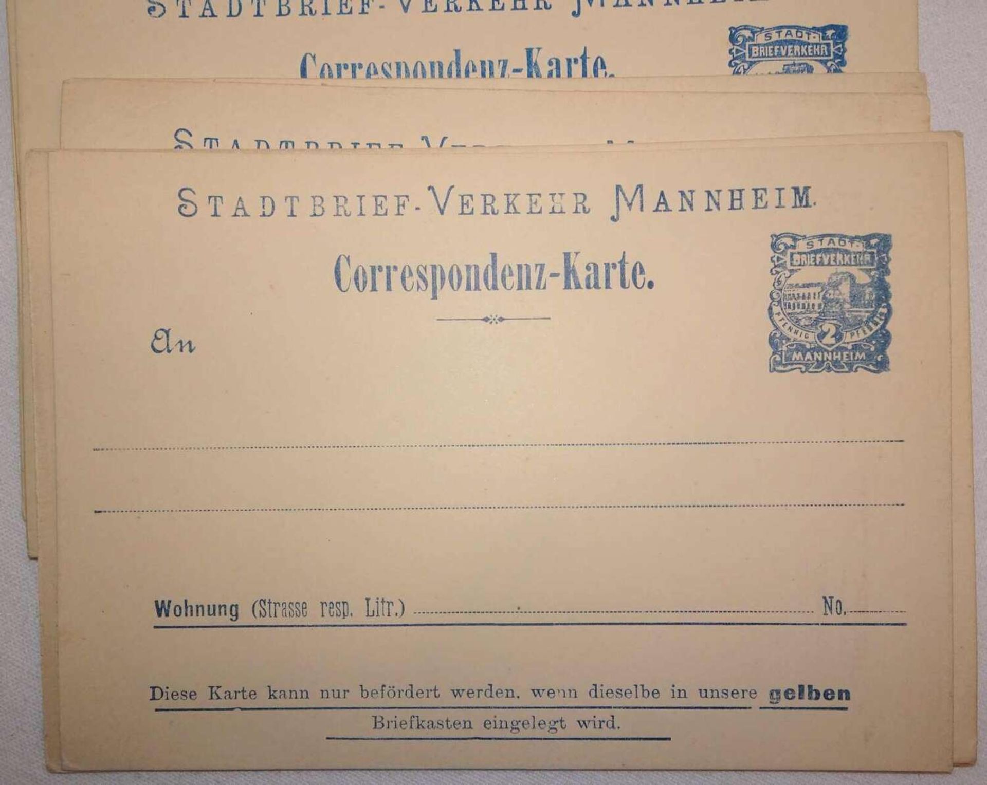 1900, Stadtbrief-Verkehr Mannheim, ca. 49 Postkarten 2 Pf blau, ungebraucht, im Katalog Meier zu Ei