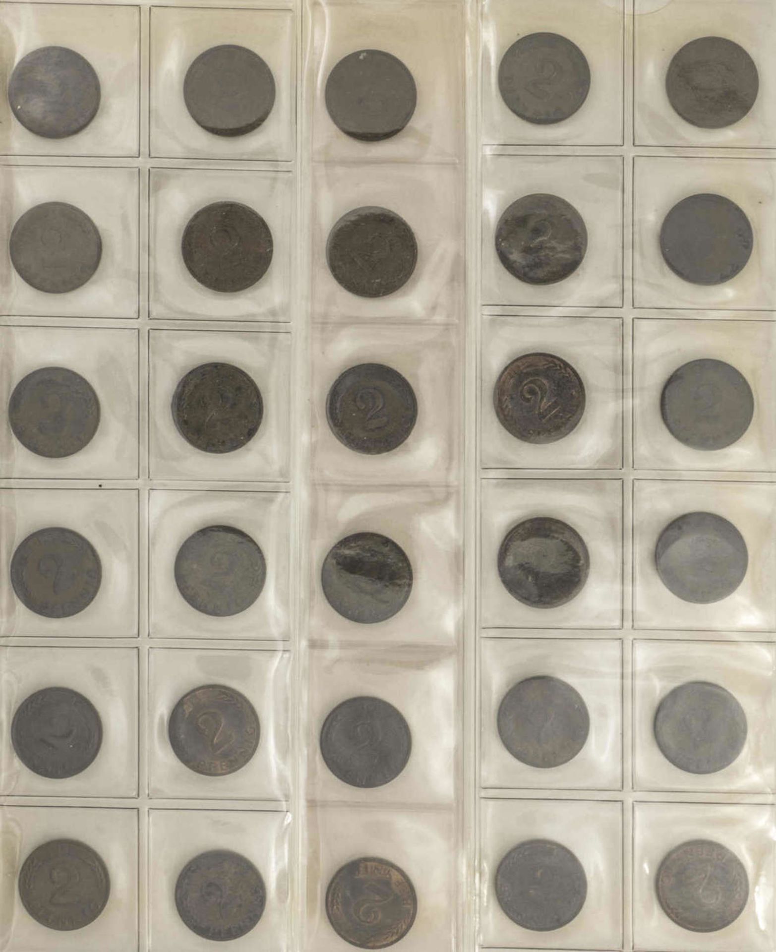 BRD Sammlung 1 Pfennig und 2 Pfennig - Münzen. Dabei: 1 Pfennig: 1948 - 50 DFGJ, 1966 - 85 DFGJ, 1
