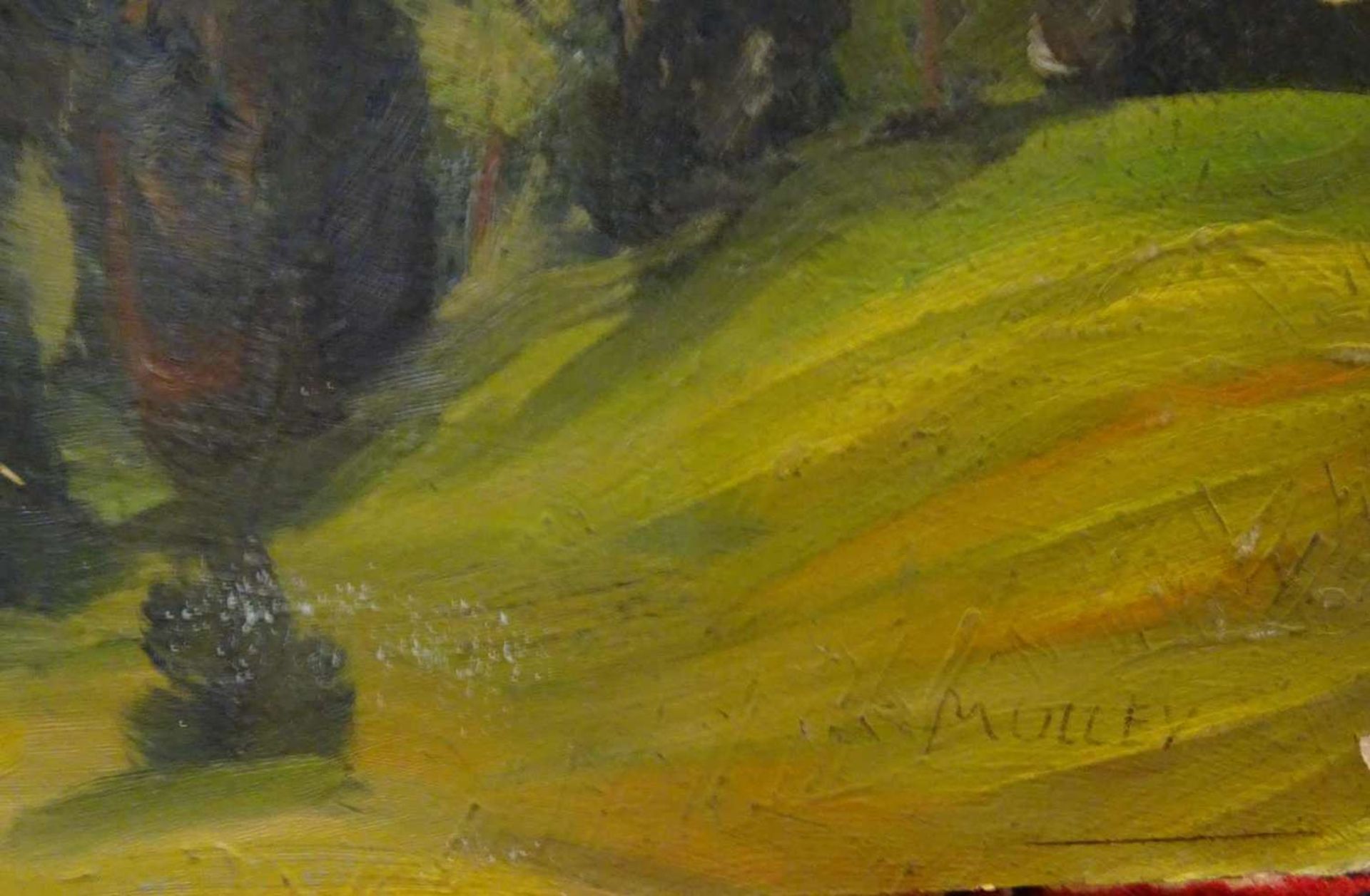 Mulley ??, Ölgemälde auf Platte "Hochgebirge", unten rechts Signatur Mulley, Höhe ca. 44cm, Brei - Bild 2 aus 2