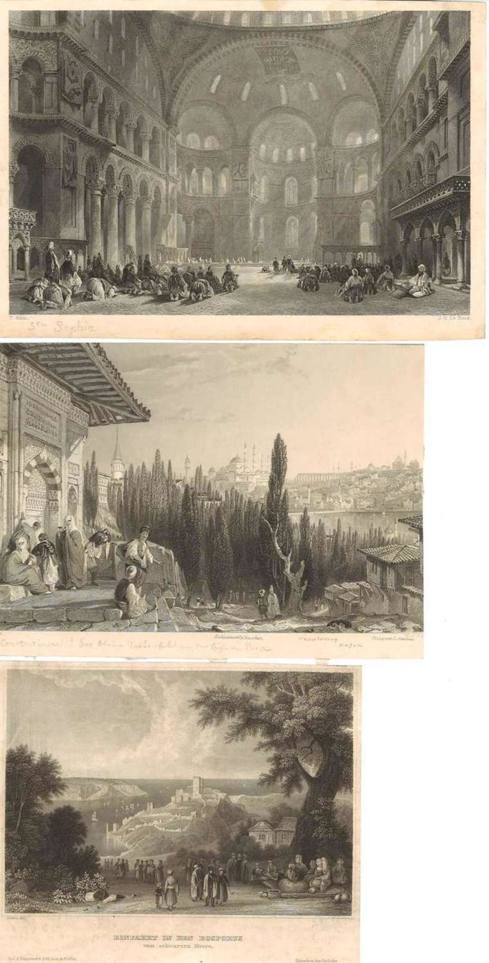 Lot Stiche & Landkarten, meist Bosphorus, Constantinople, etc. Interessantes Los.Lot engravings & m - Image 3 of 5