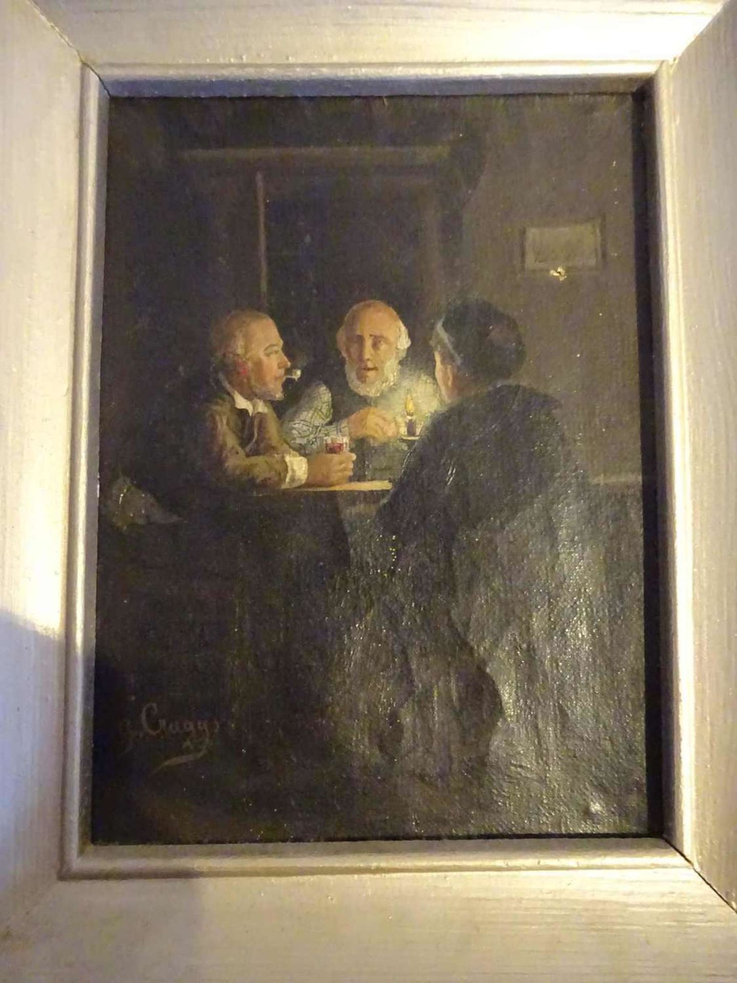 G.F. Graggs, Ölgemälde auf Leinwand "kleine Runde im Kerzenlicht", links unten Signatur. Rechts o