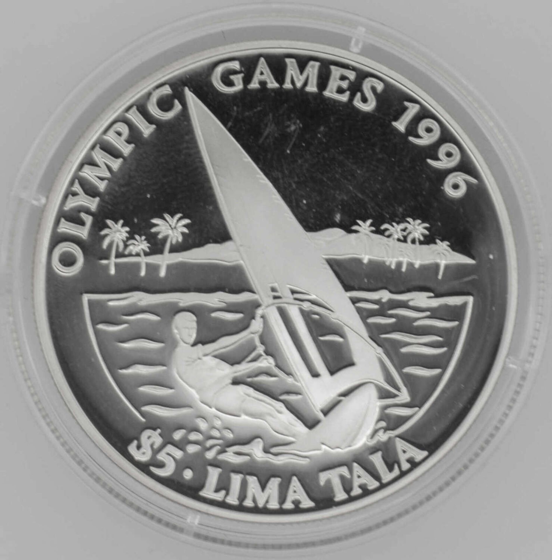 Olympische Spiele Tokelau, 5 / Lima Tala, 925/1000 Silber. Windsurfen. Mit Zertifikat.Olympic Games