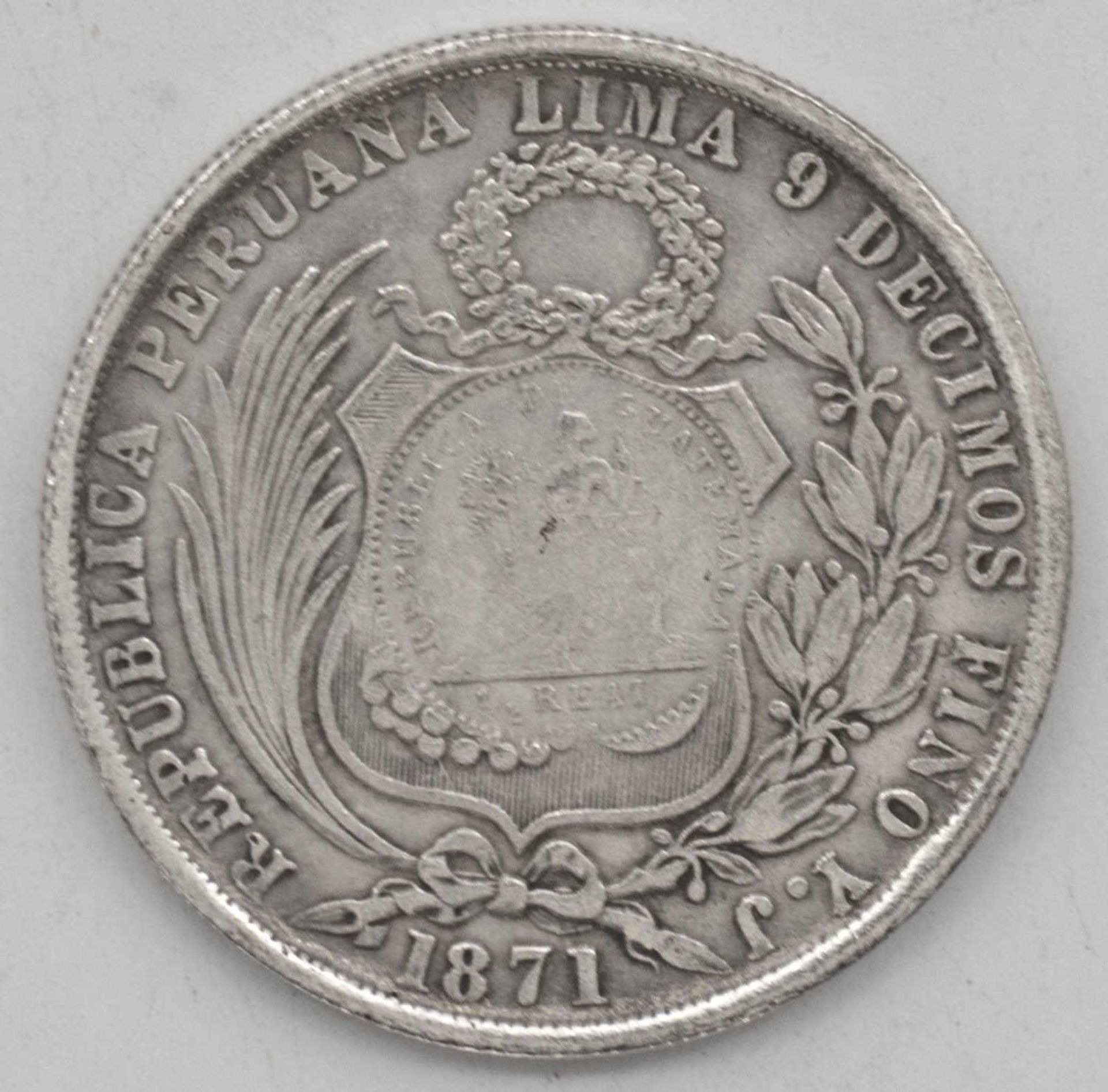 Guatemala 1894, 1/2 Real Gegenstempelung auf Republik Peru Lima 1871 1 Sol.Guatemala 1894, 1/2 real - Image 2 of 2