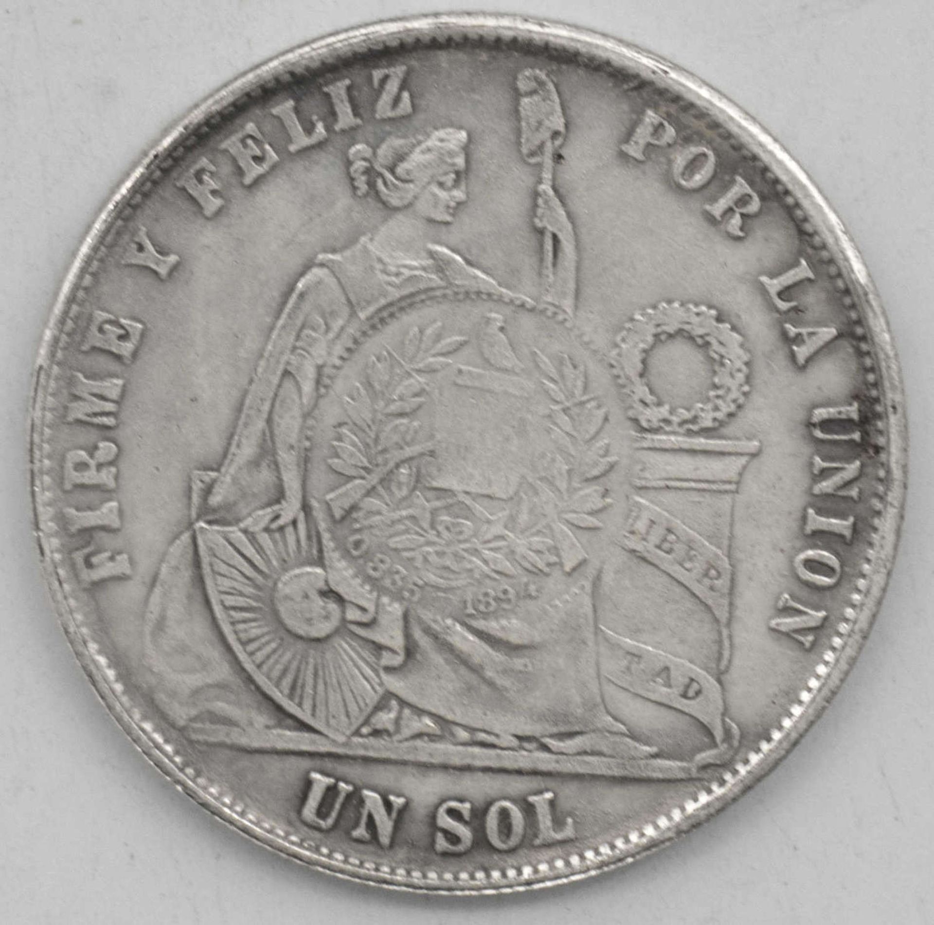 Guatemala 1894, 1/2 Real Gegenstempelung auf Republik Peru Lima 1871 1 Sol.Guatemala 1894, 1/2 real