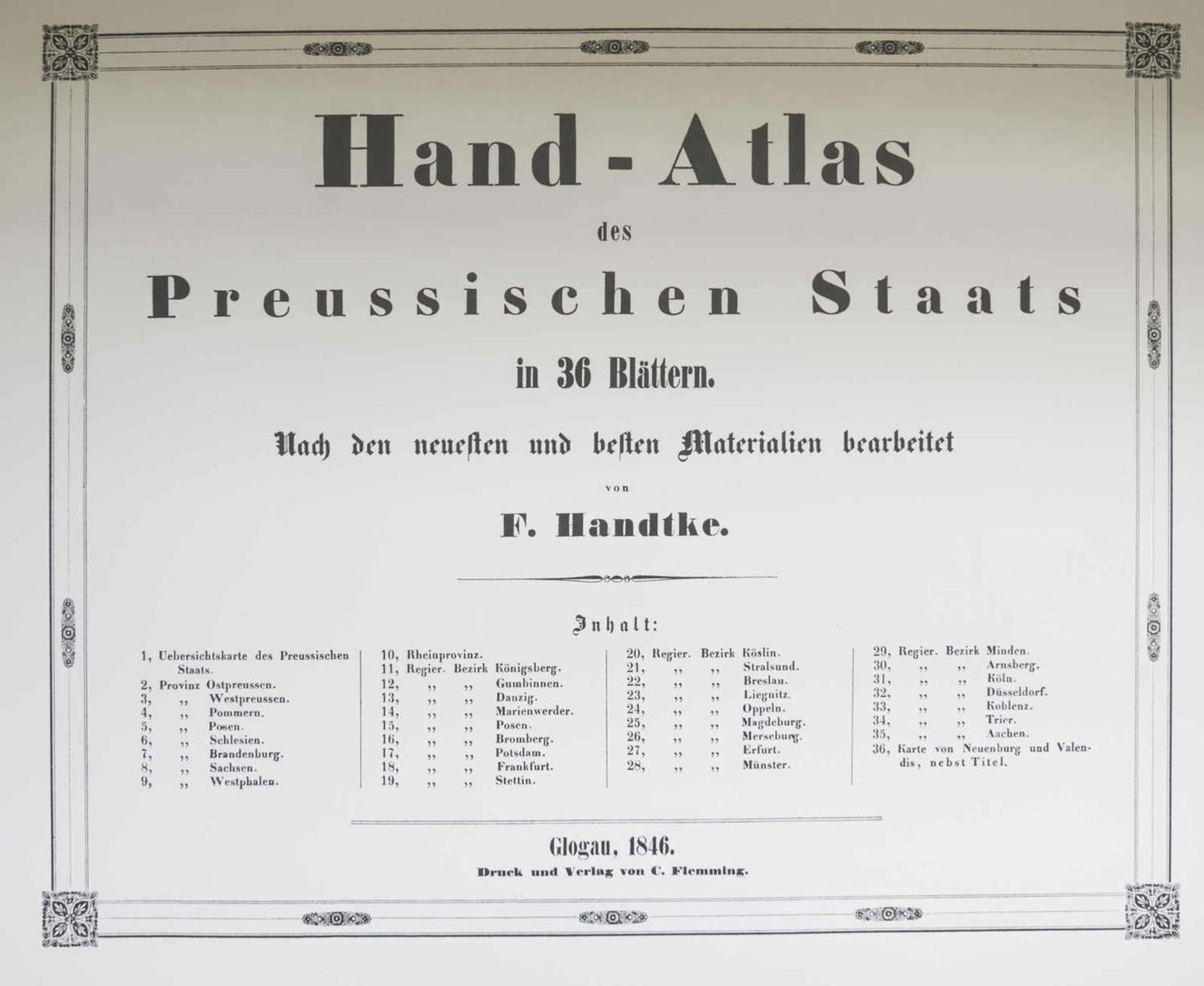 F. Handtke, Handatlas des Preußischen Staates von 1846, in 36 Blättern. Glogau 1846, Druck und Ve - Image 2 of 4