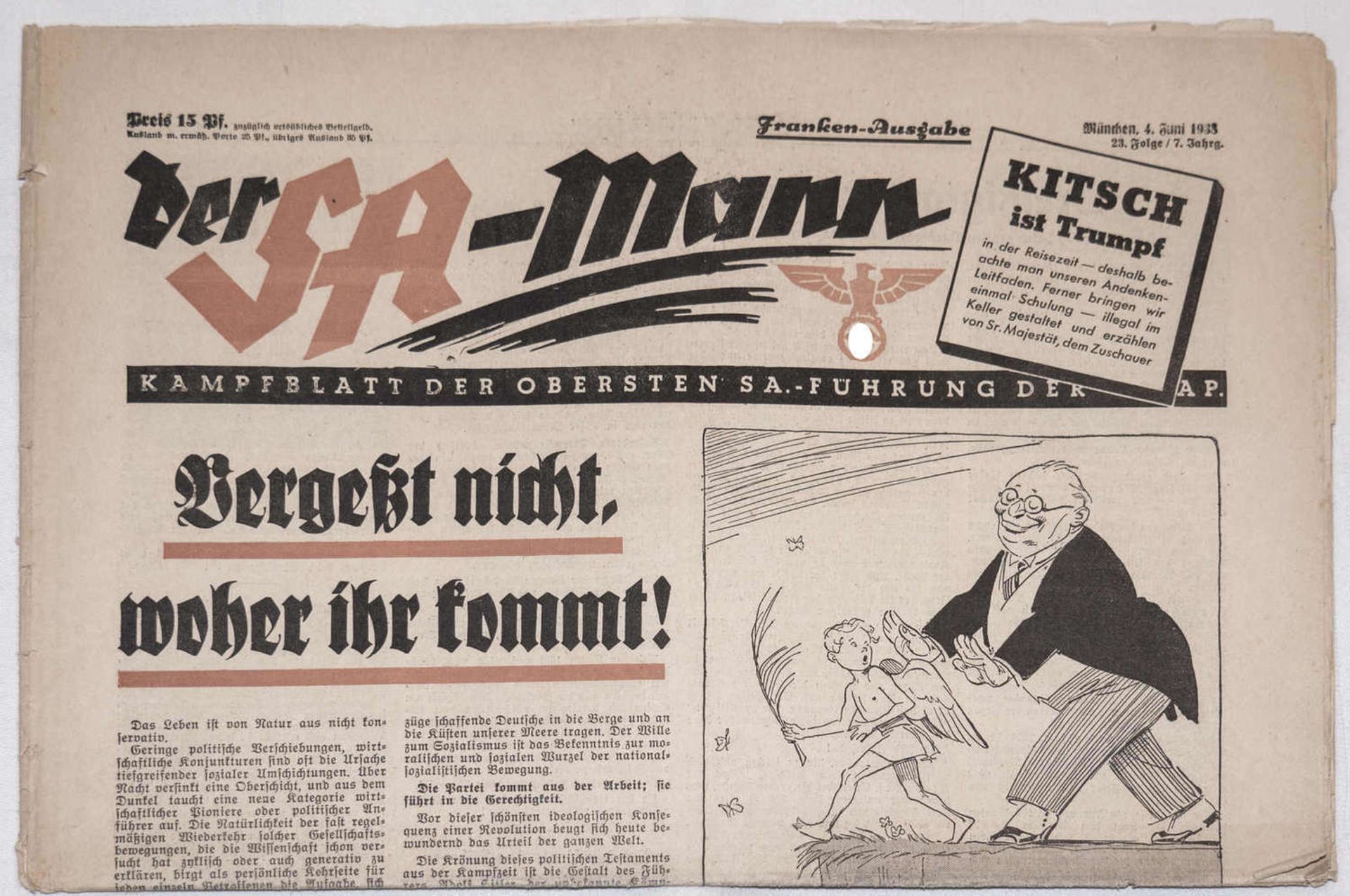 Zeitschrift "Der SA - Mann". Von 1938, Frankenausgabe."Der SA - Mann" magazine. From 1938, Swiss fr