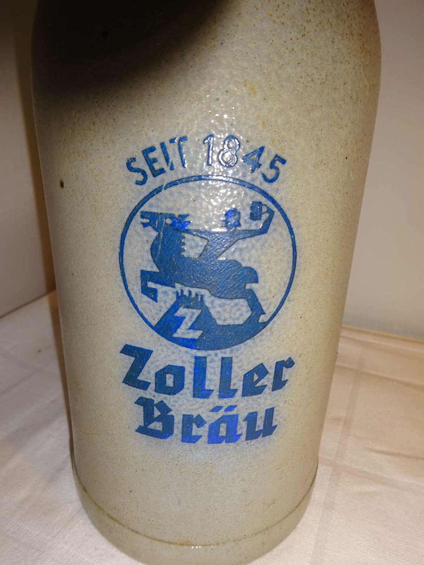 alter Bierkrug "Zoller Bräu", seit 1845. Guter Zustand. Höhe ca. 19 cmold beer mug "Zoller Bräu" - Bild 2 aus 2