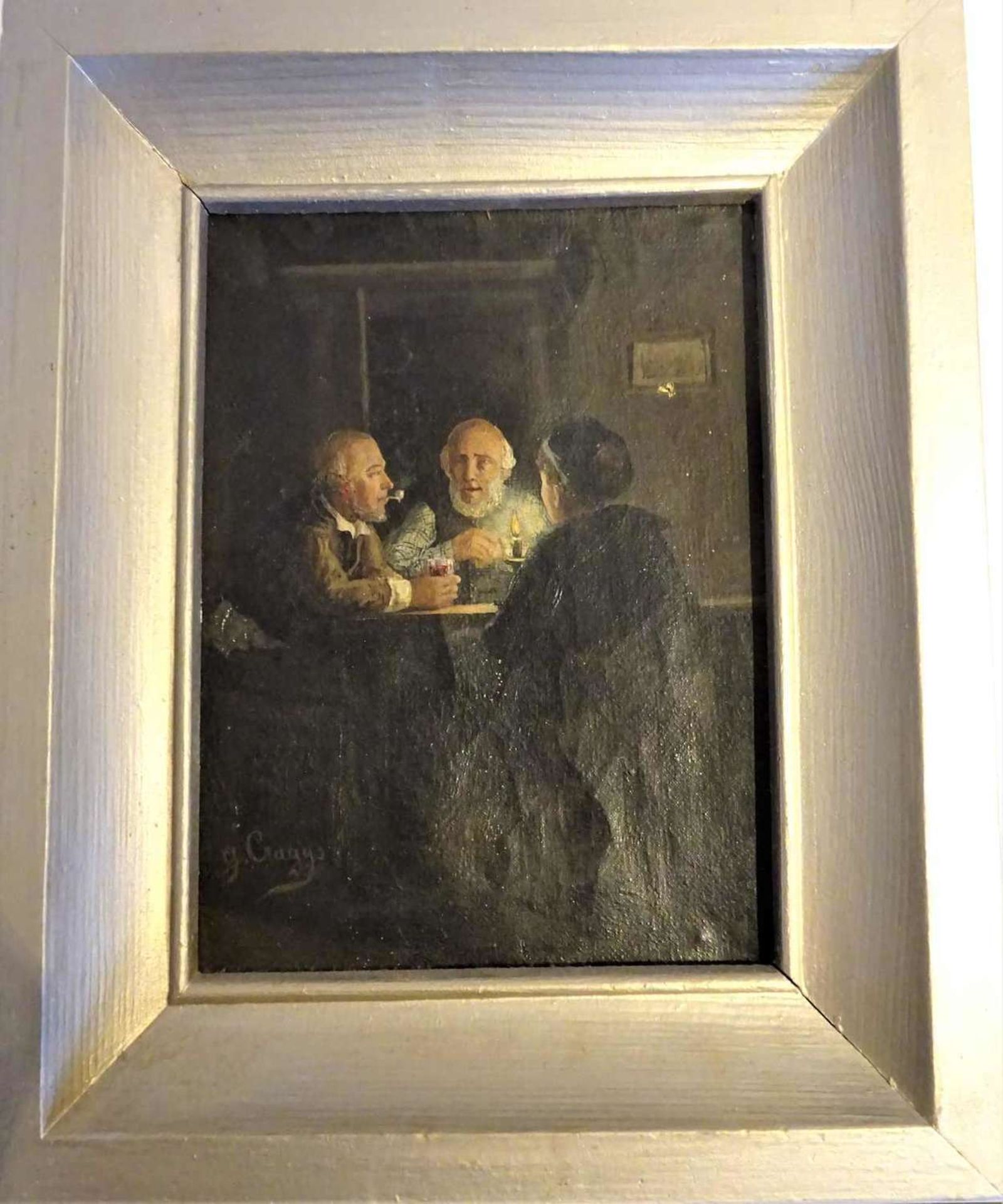 G.F. Graggs, Ölgemälde auf Leinwand "kleine Runde im Kerzenlicht", links unten Signatur. Rechts o - Image 2 of 4