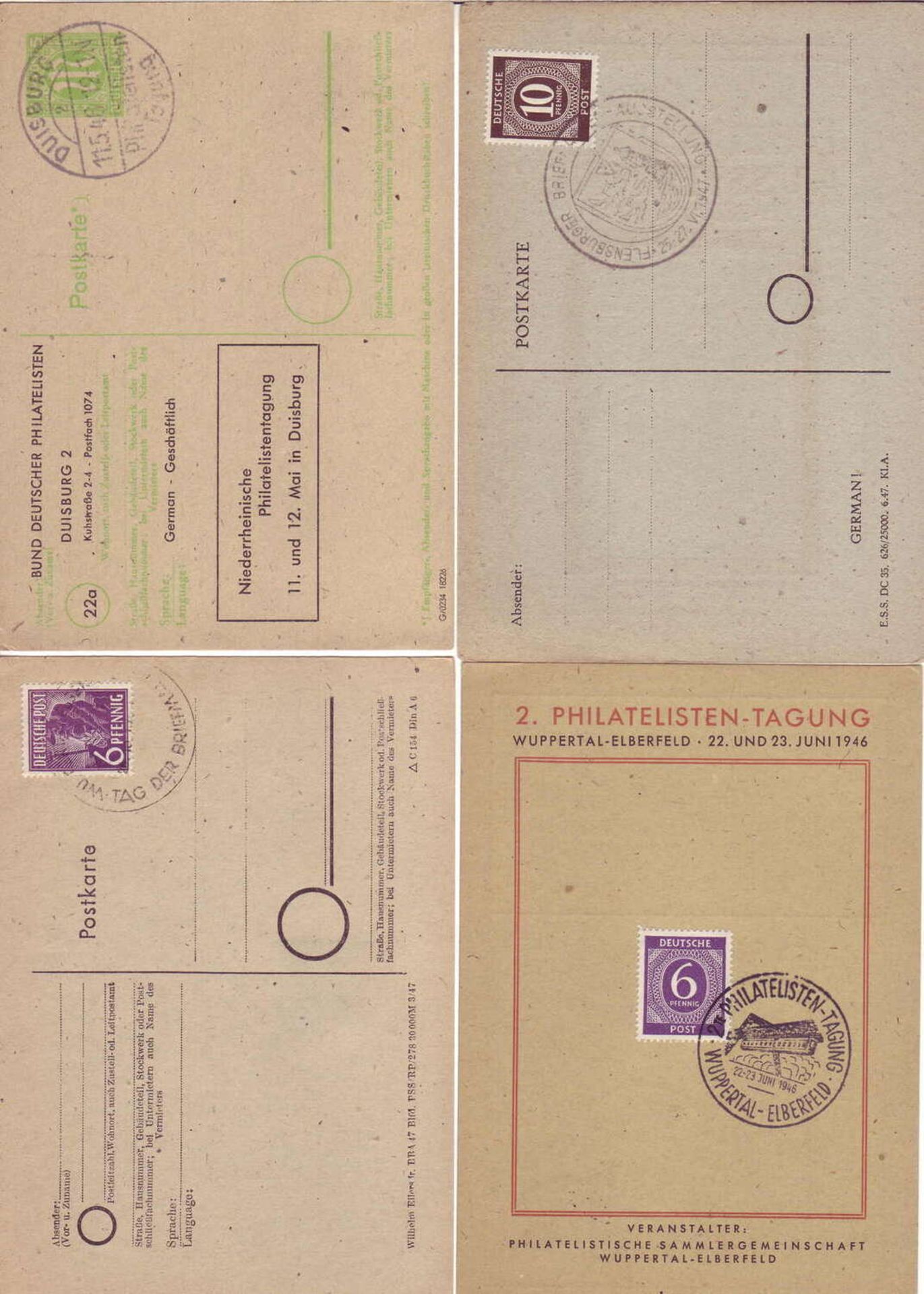 Alliierte Besetzung 1945/49, 7 verschiedenen Belege zum Thema Briefmarke. Nicht gelaufen.Allied occ