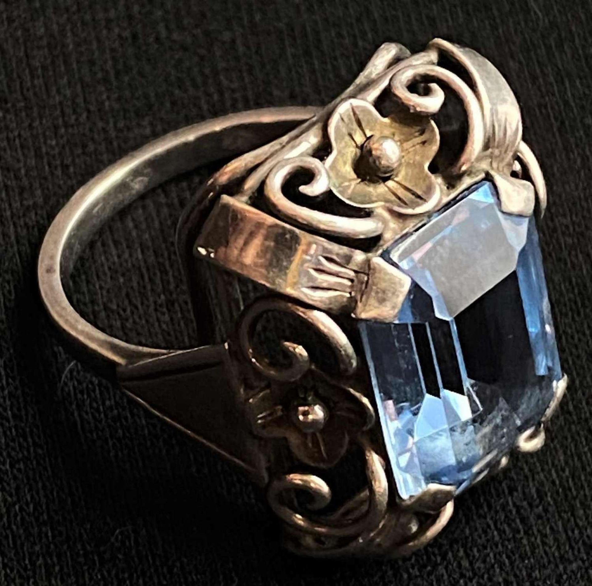 Damenring, Silber, Art Deco, besetzt mit Blautopas. Ringgröße 54Ladies ring, silver, Art Deco, se - Image 2 of 2