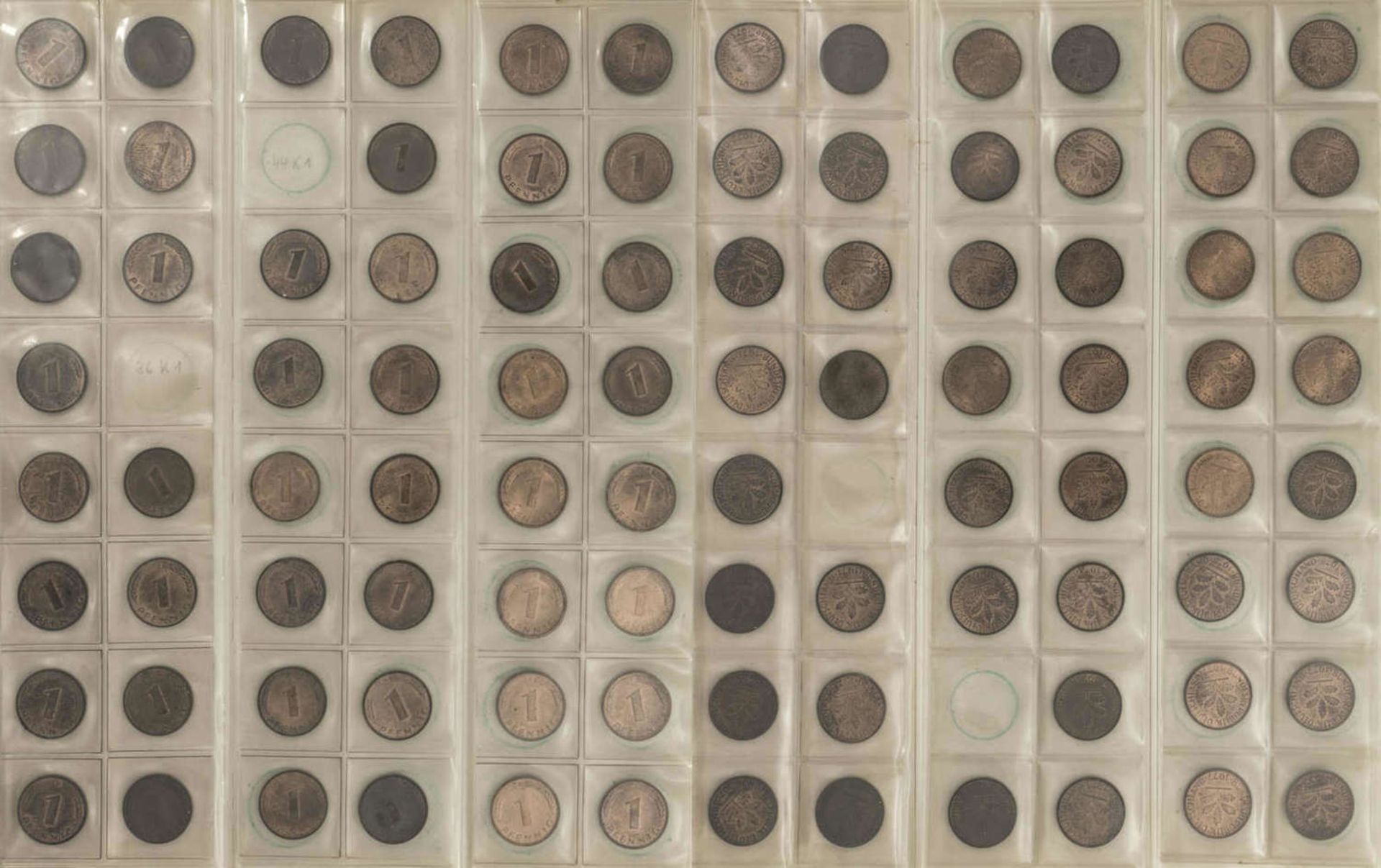 BRD 1948/81, Münzsammlung 1-, 2-, 5- und 10 Pfennig. Dabei 1 Pfennig: 1948/50 DFGJ, 1966 - 80 DFGJ - Image 2 of 6