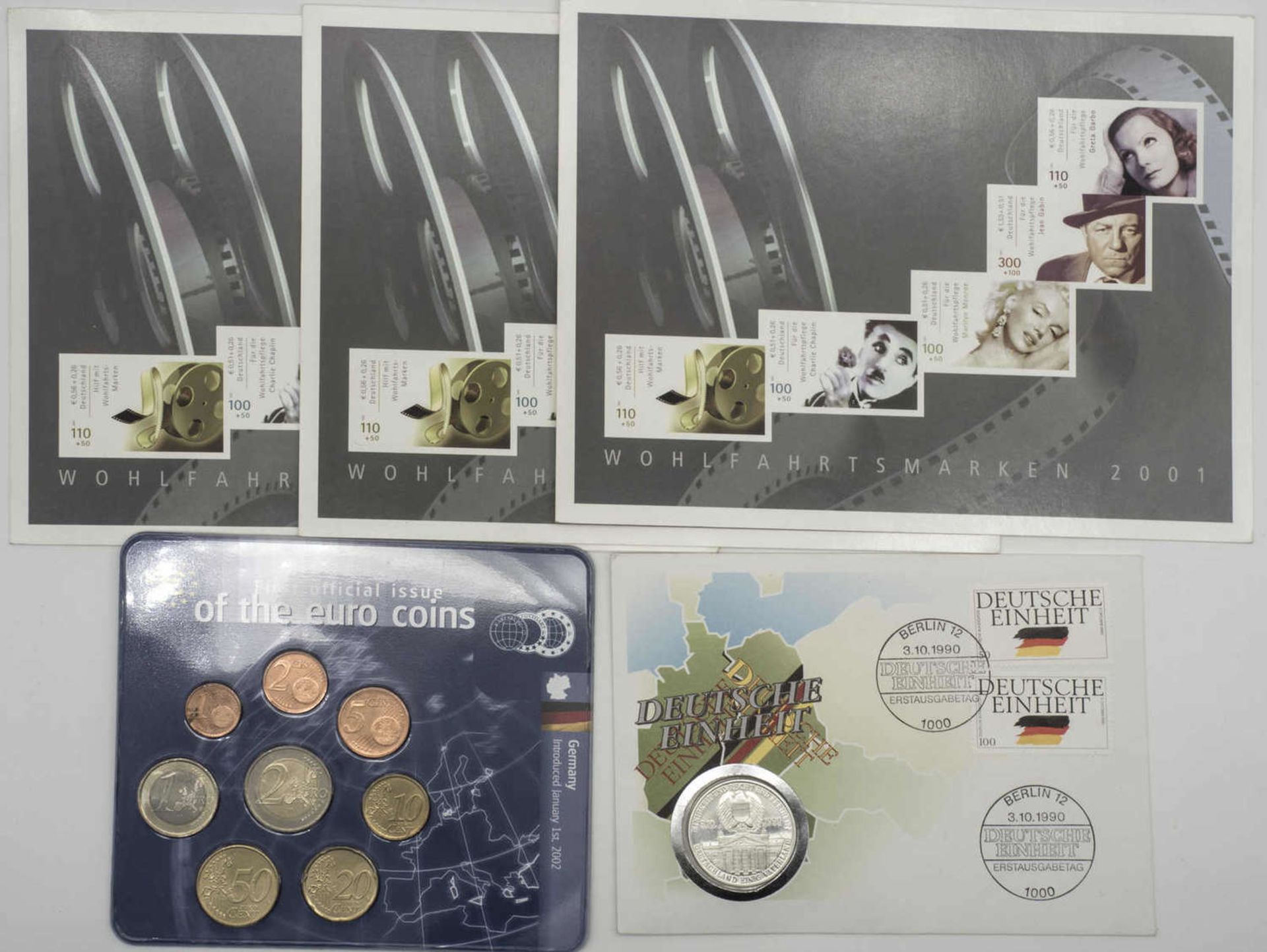 BRD 2001, 3 x Wohlfahrtsmarken - Set 2001 internationale Filmschauspieler. Dazu Numisbrief 3.10.19