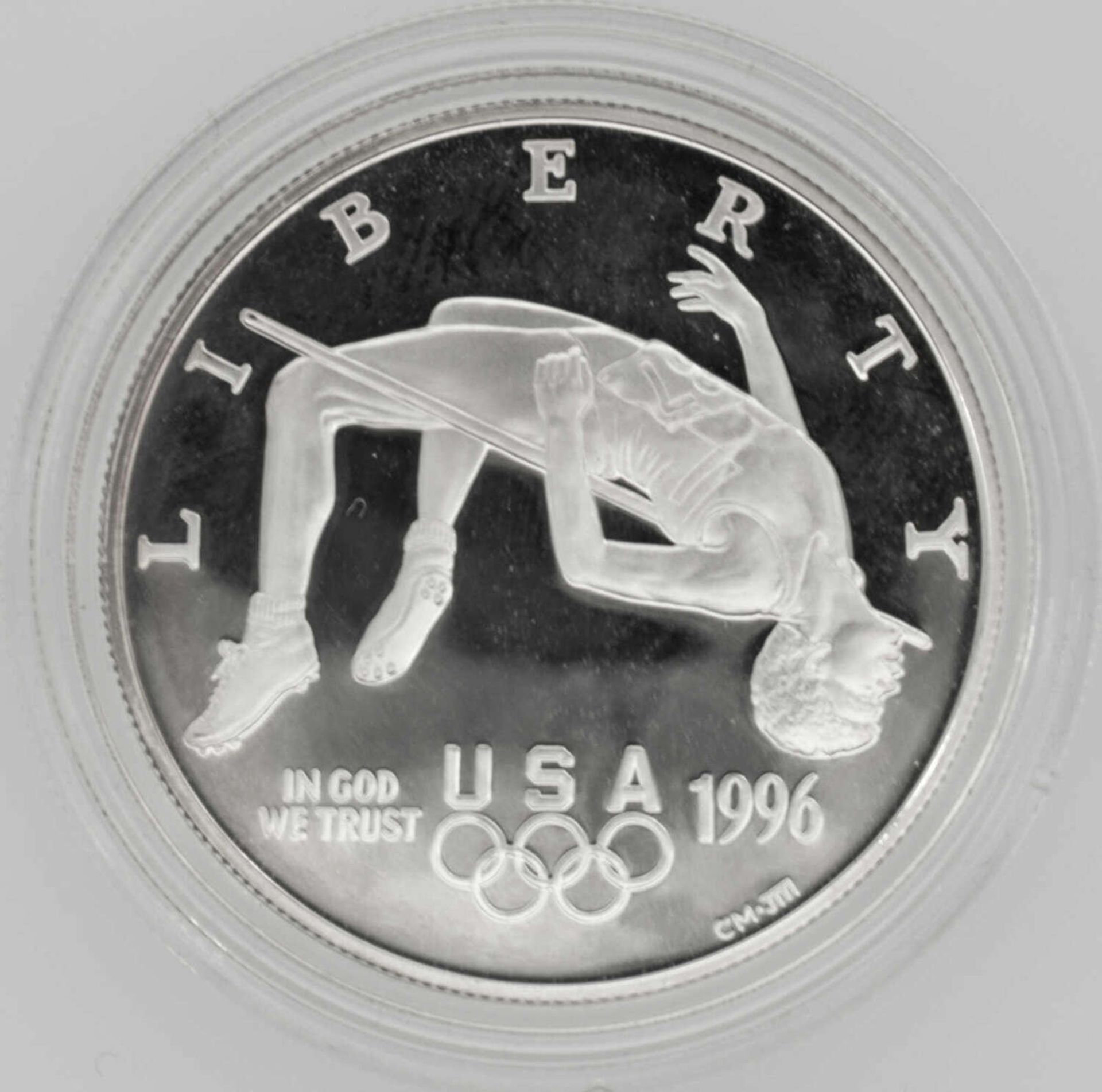 Olympische Spiele USA, 1 Dollar, 900/1000 Silber. Hochsprung. Mit Zertifikat.Olympic Games USA, $ 1 - Image 2 of 3