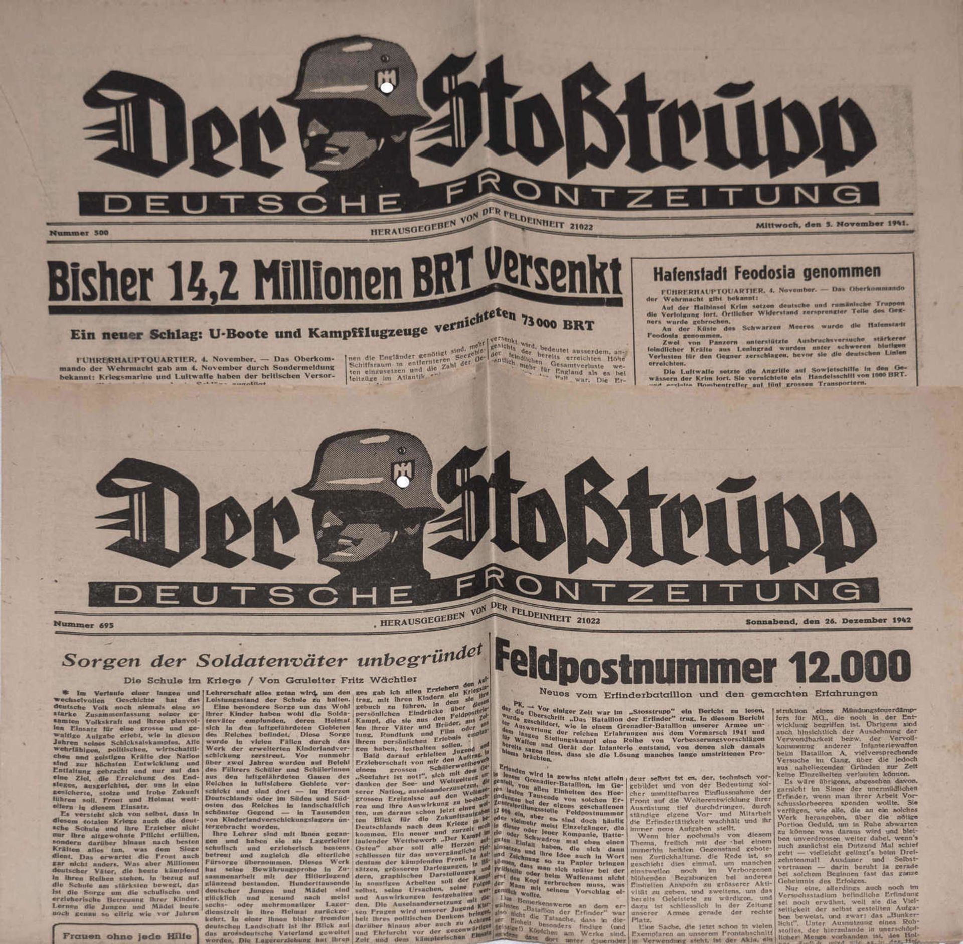 2 Zeitschriften "Der Stoßtrupp", deutsche Frontzeitung 1941 + 1942, gute Erhaltung.2 magazines "De