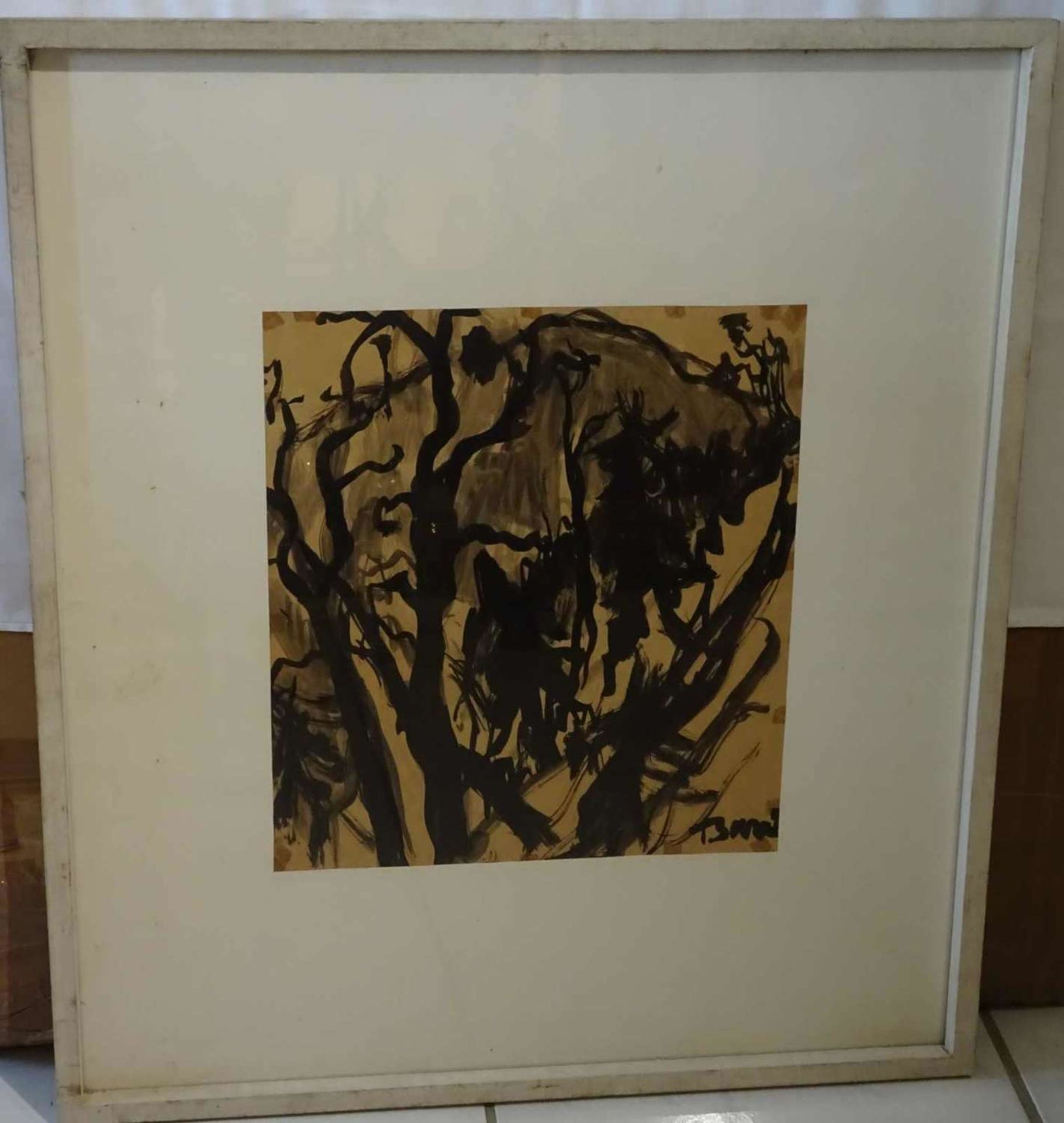 Luis Baur (1919-1975), Tusche auf Papier "Winterlandschaft mit Nordkette", rechts unten Signatur Ba